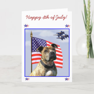 Tarjeta Feliz 4 de julio Perro de pitbull patriótico