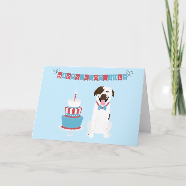 Tarjeta Feliz 4 de julio Perro Rojo Azul Blanco (Anverso)