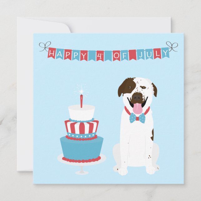 Tarjeta Feliz 4 de julio Perro Rojo Azul Blanco (Anverso)