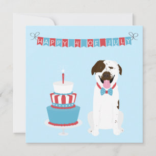 Tarjeta Feliz 4 de julio Perro Rojo Azul Blanco