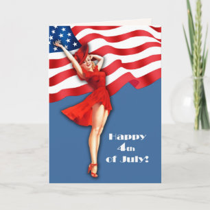 Tarjeta Feliz 4 de julio. Pin-up retro