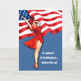 Tarjeta Feliz 4 de julio. Pin-up retro