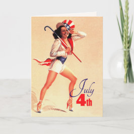 Tarjeta Feliz 4 de julio. Pin-up retro