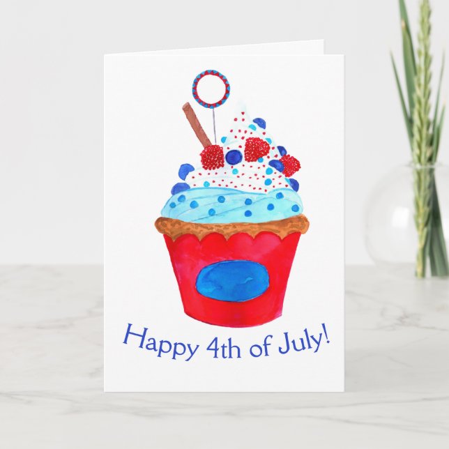 Tarjeta Feliz 4 de julio, quequito acuarela (Anverso)