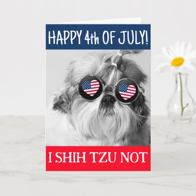 Tarjeta Feliz 4 de julio shih tzu no perro bandera de Esta (Planta pequeña)