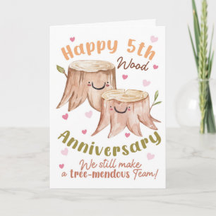 Tarjeta Feliz 5º Aniversario de Madera Haz un Equipo Treme