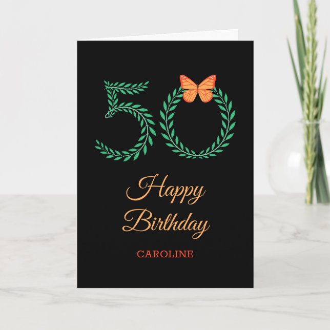 Tarjeta Feliz 50.ª carta de mariposa de vegetación de cump (Anverso)