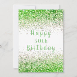 Tarjeta Feliz 50.ª tipografía Purpurina de Oro Verde