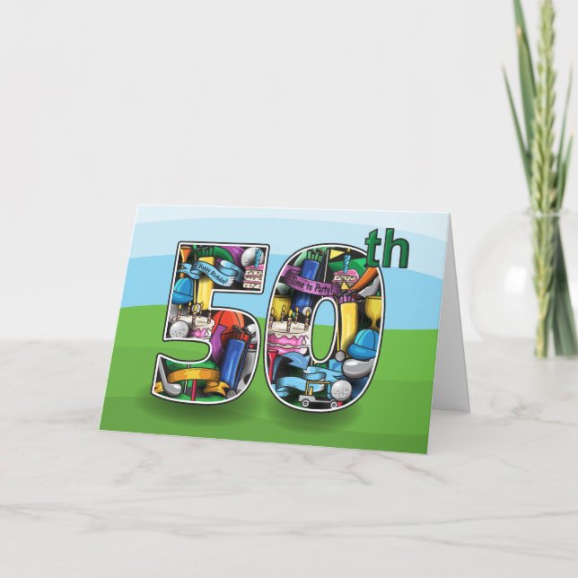 Tarjeta Feliz 50.º diseño de cumpleaños temático sobre gol (Anverso)