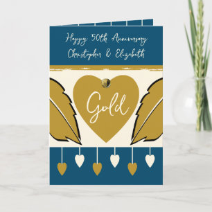 Tarjeta Feliz 50° Aniversario agrega nombres de oro azul