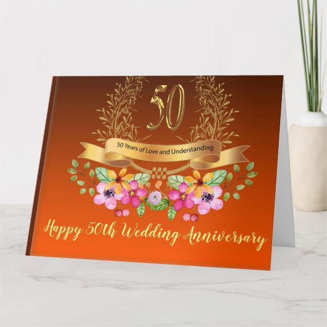 Tarjeta Feliz 50° Aniversario Boda Coche de saludo (Anverso)