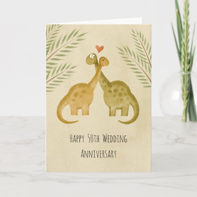 Tarjeta Feliz 50° Aniversario Boda Dinosaurios Parejas (Anverso)
