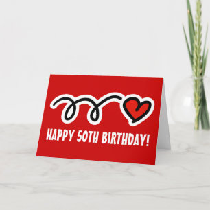 Tarjeta Feliz 50 aniversario con gran corazón rojo