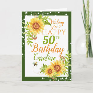 Tarjeta Feliz 50 aniversario Floral Sunflower