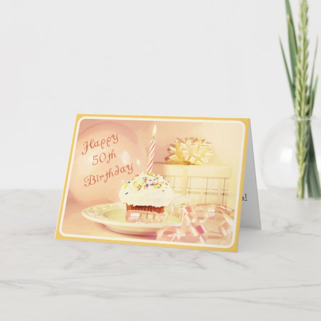 Tarjeta Feliz 50 aniversario para una bebé que boom (Anverso)