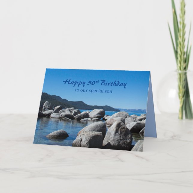 Tarjeta Feliz 50 aniversario Son Mountain Lake Photograph (Anverso)