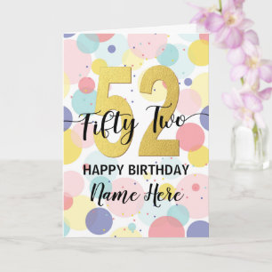 Tarjeta Feliz 52 cumpleaños Pastel Rainbow Gold Woman