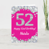 Feliz 52° cumpleaños, Purpurina plateado y rosado