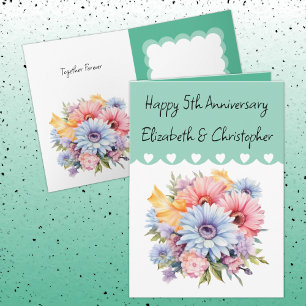 Tarjeta Feliz 5° Aniversario flores verdes