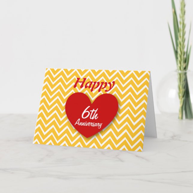 Tarjeta Feliz 6º Aniversario Boda Chevrons de Oro B06 (Anverso)