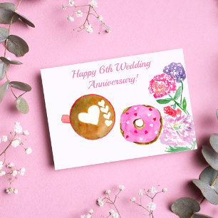 Tarjeta Feliz 6º Aniversario de Boda Latte y Donut