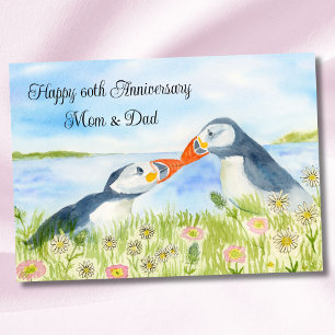Tarjeta Feliz 60º Aniversario Mamá y Papá Puffins 