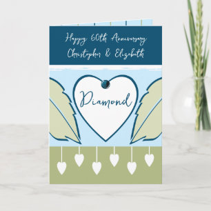 Tarjeta Feliz 60° Aniversario agregar nombres azul verde