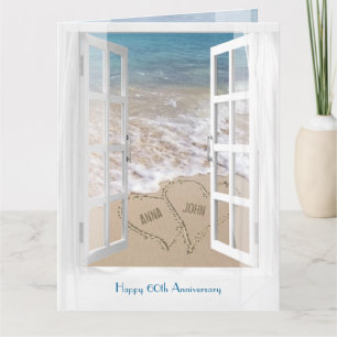 Tarjeta Feliz 60° Aniversario de la ventana de la playa ab