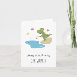 Tarjeta Feliz 60 aniversario de pesca de dinosaurios con P