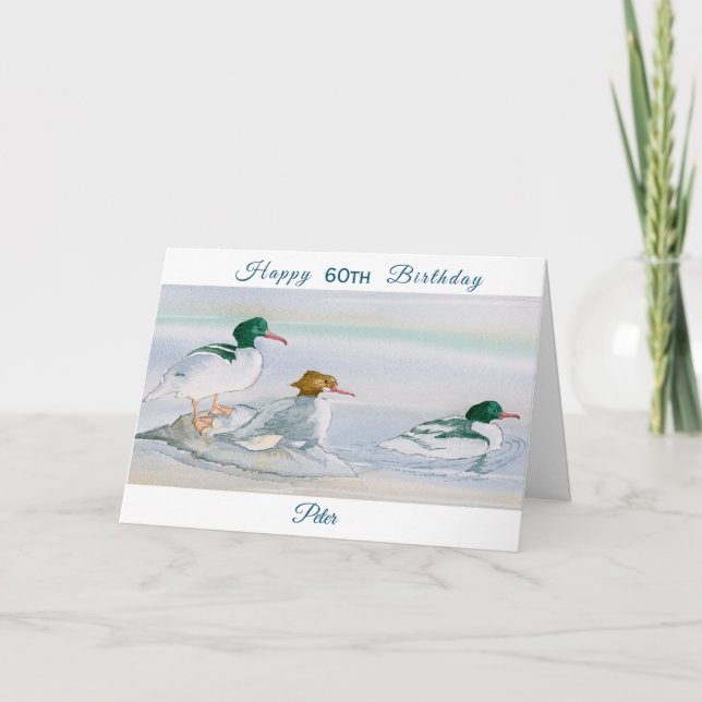 Tarjeta Feliz 60 aniversario Merganser Goosander Bird Card (Anverso)