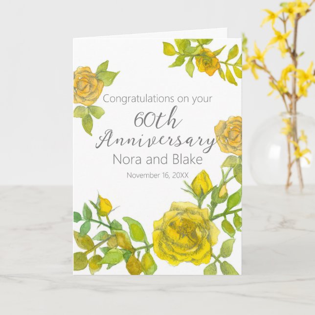 Tarjeta Feliz 60° aniversario Rosas Amarillas Nombre perso (flor amarilla)