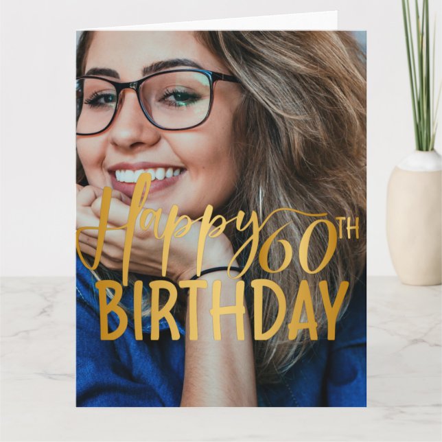 Tarjeta Feliz 60 aniversario Script de foto personalizada (Anverso)