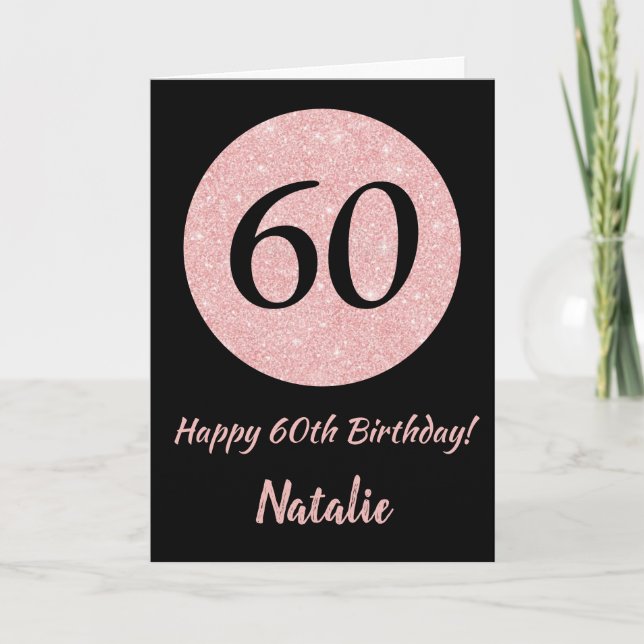 Tarjeta Feliz 60 cumpleaños oro negro y rosado Rosa (Anverso)