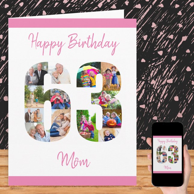 Tarjeta Feliz 63 cumpleaños mamá 63 Collage de fotos de nú (Subido por el creador)