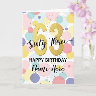 Tarjeta Feliz 63 cumpleaños Pastel Rainbow Gold Woman