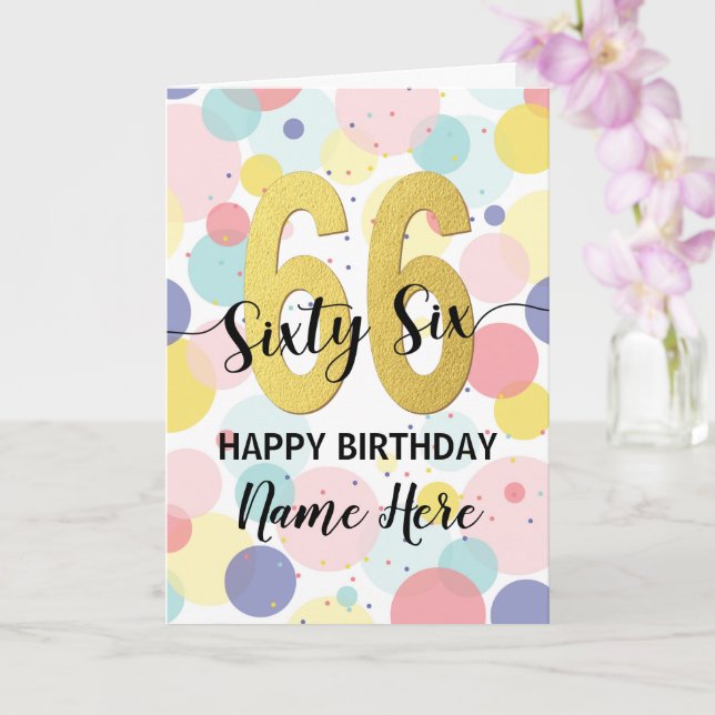 Tarjeta Feliz 66º cumpleaños Pastel Rainbow Gold Woman (Orquídea)