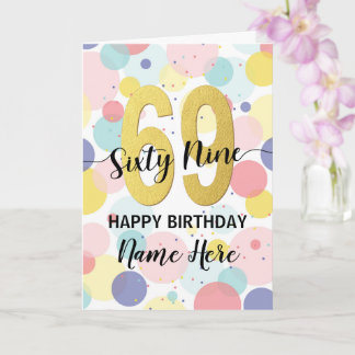 Tarjeta Feliz 69 cumpleaños Pastel Rainbow Gold Woman
