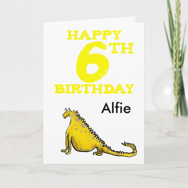 Tarjeta Feliz 6 cumpleaños personalizado dinosaurio amaril (Anverso)