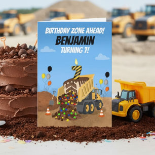 Tarjeta Feliz 7º Cumpleaños Camión de Volteo Personalizado