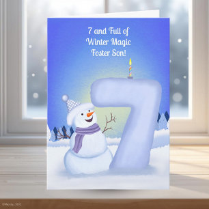 Tarjeta Feliz 7º Cumpleaños Hijo Adoptivo Muñeco de Nieve