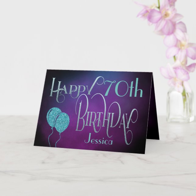 Tarjeta Feliz 70.º nombre púrpura cumpleaños místico Verde (Orquídea)