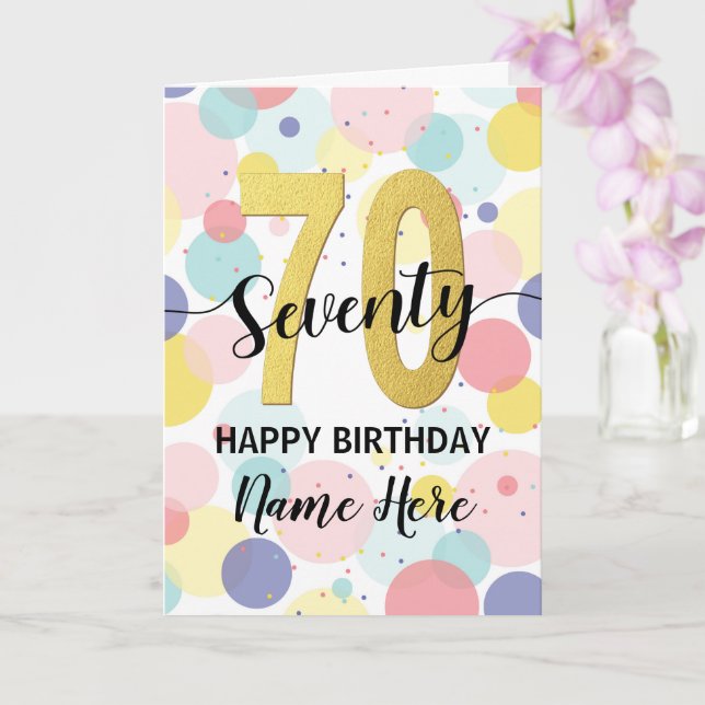 Tarjeta Feliz 70 aniversario Pastel Rainbow Gold Woman (Orquídea)