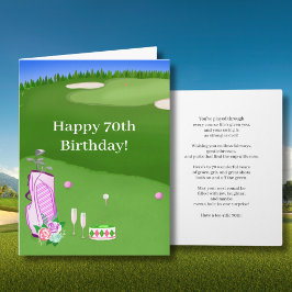 Tarjeta Feliz 70 cumpleaños Bolsa de Golf Rosa en campo de