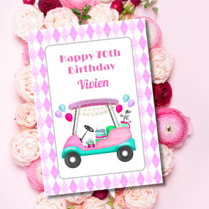 Tarjeta Feliz 70 cumpleaños carrito de golf para mujeres