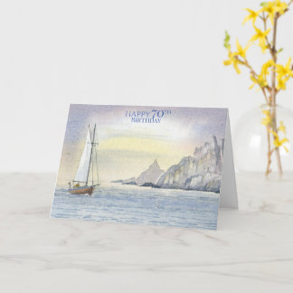 Tarjeta Feliz 70 cumpleaños Ocean Boat Watercolor Card