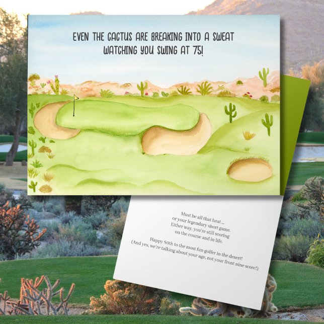 Tarjeta Feliz 75 cumpleaños Desert Golf Course Acuarela (Subido por el creador)