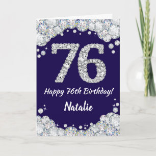Tarjeta Feliz 76º cumpleaños Purpurina azul y plateado de 