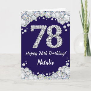 Tarjeta Feliz 78 cumpleaños Purpurina azul y plateado de l