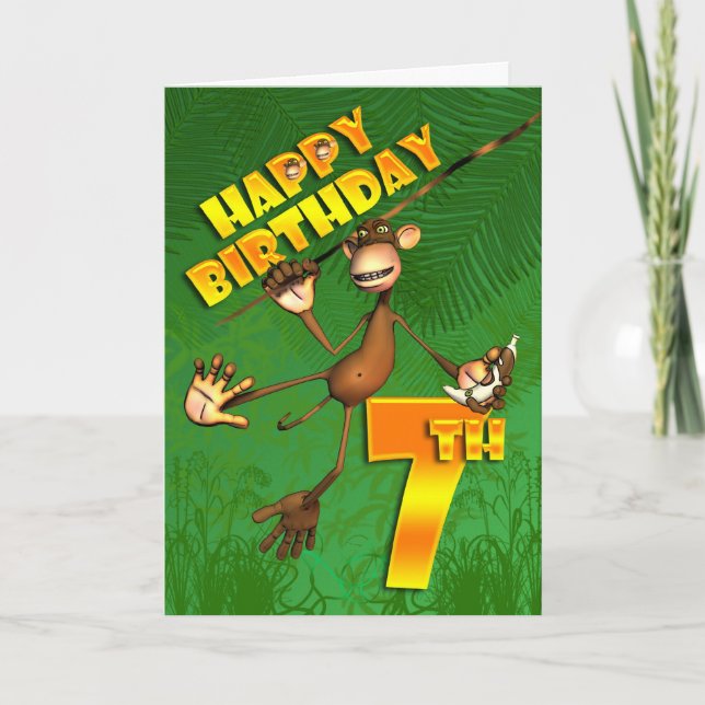 Tarjeta Feliz 7.º cumpleaños de la banana de los monos (Anverso)