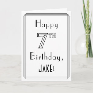 Tarjeta Feliz 7 cumpleaños, estilo Art Deco con nombre per